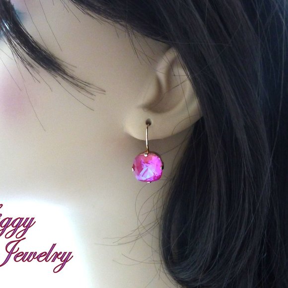 Royal Red DeLite 12mm Cushion Cut Drop Lever-Back Earrings, Assorted Finishes - Picture 6 of 7